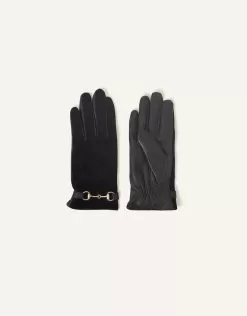 Accessories Leather Horsebit Gloves Black