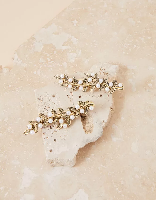 Accessories Pearl Leaf Hair Clips Set Of Two - Image 2