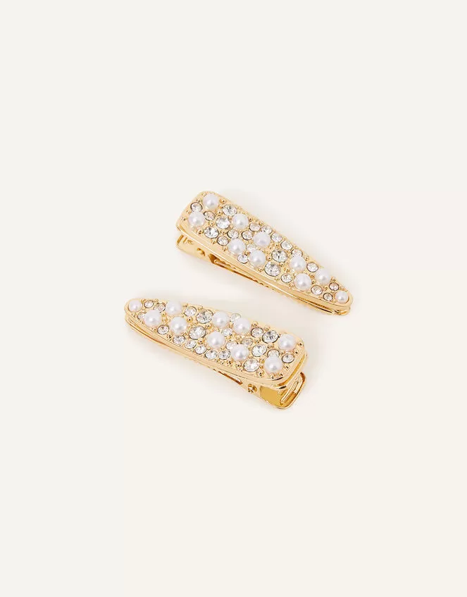 Accessories Pearl And Diamante Encrusted Hair Clips Set Of Two - Image 2