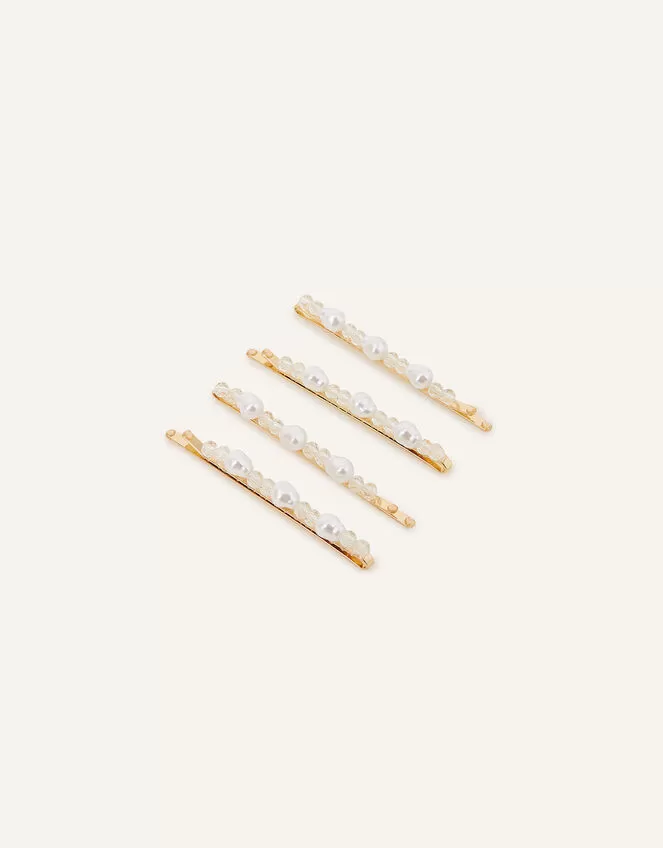 Accessories Pearl And Bead Hair Slides 4 Pack - Image 2