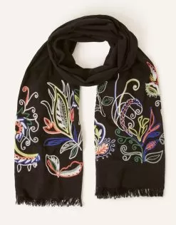 Accessories Floral Embroidered Blanket Scarf