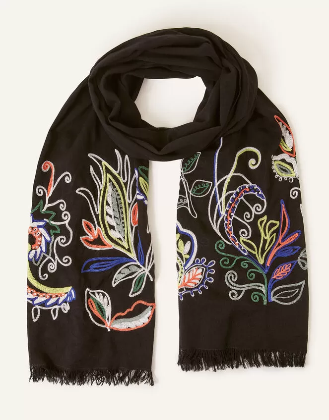 Accessories Floral Embroidered Blanket Scarf