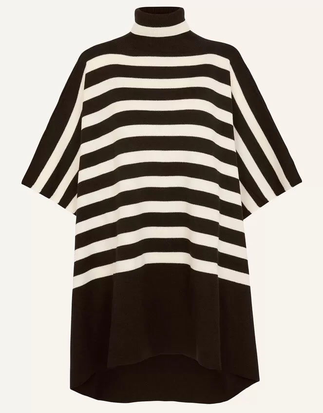 Accessories Stripe Roll Neck Poncho Black - Image 4
