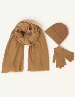 Accessories Super-Soft Hat, Gloves, And Scarf Set Camel