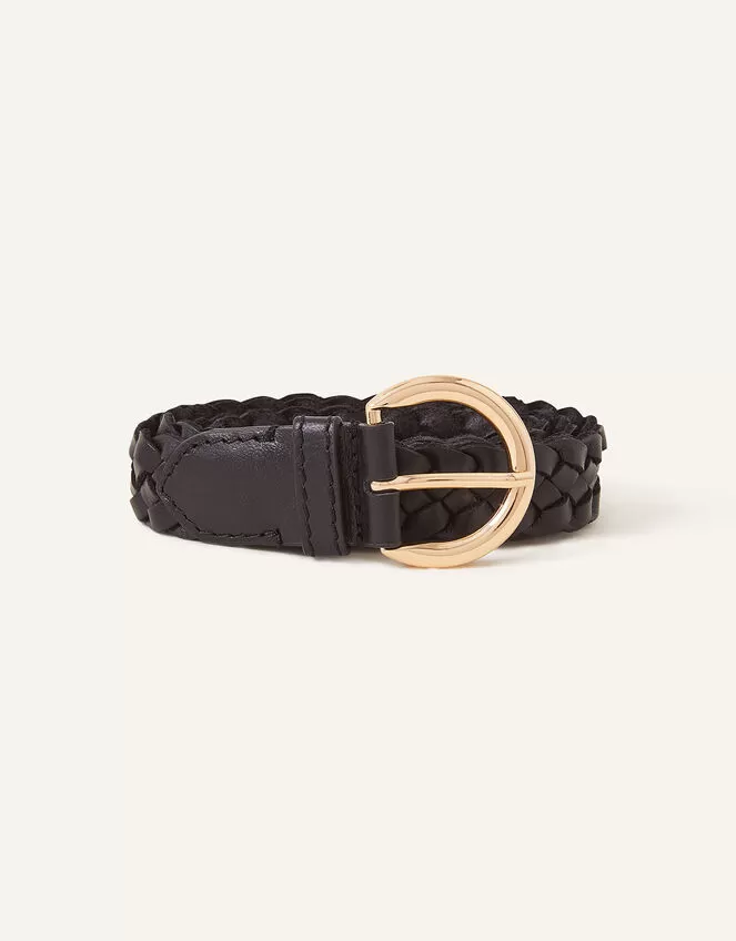 Accessories Leather Plaited Belt Black
