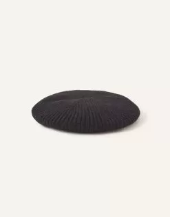 Accessories Ribbed Knit Beret Black