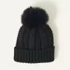 Accessories Faux Fur Pom-Pom Beanie Hat Black