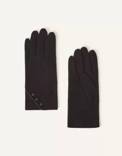 Accessories Touchscreen Button Gloves In Wool Blend Black