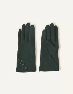 Accessories Touchscreen Button Gloves In Wool Blend Green