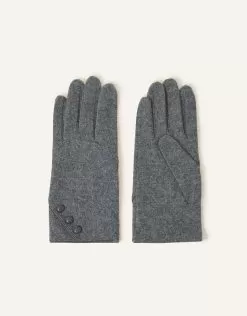 Accessories Touchscreen Button Gloves In Wool Blend Grey