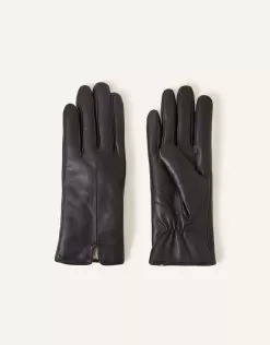 Accessories Faux Fur-Lined Leather Gloves Black