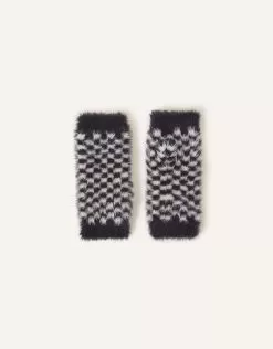 Accessories Checkerboard Fluffy Fingerless Gloves
