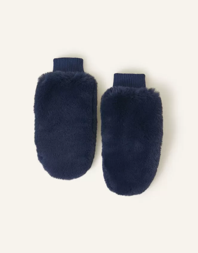 Accessories Faux Fur Mittens Blue