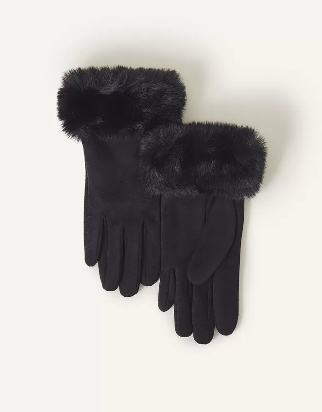 Accessories Suedette Faux Fur Cuff Gloves Black