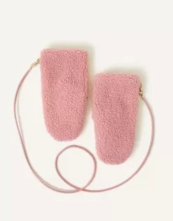 Accessories Borg Mittens Pink