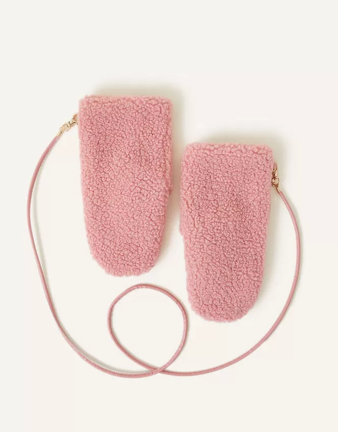 Accessories Borg Mittens Pink