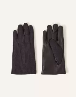 Accessories Leather Gloves In Wool Blend Grey