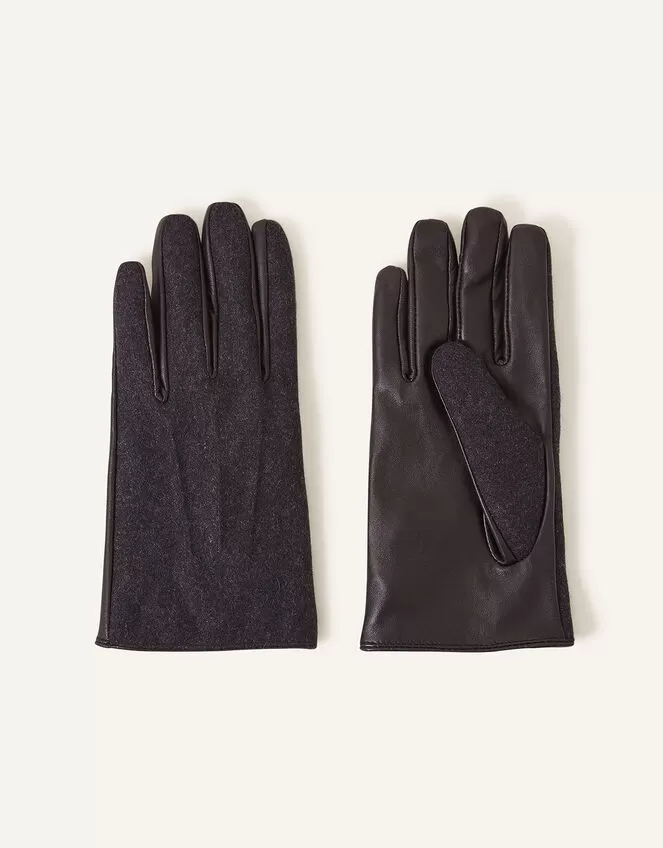 Accessories Leather Gloves In Wool Blend Grey