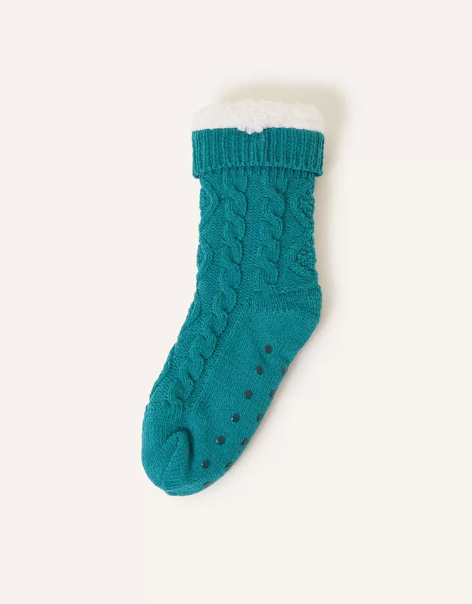 Accessories Cable Slipper Socks Teal