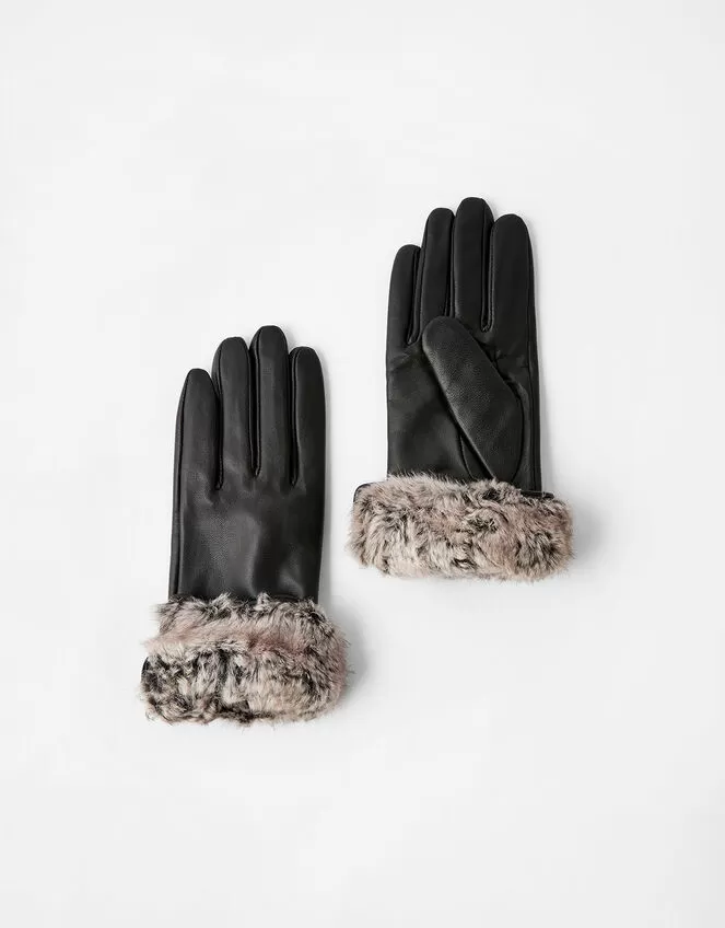 Accessories Leather And Faux Fur Gloves Black