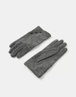 Accessories Button Detail Wool Gloves Grey