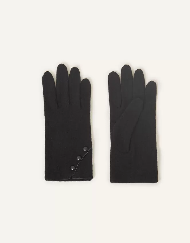 Accessories Button Gloves In Wool Blend Black