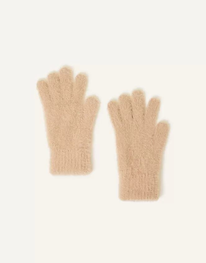 Accessories Super-Stretch Fluffy Knit Gloves Camel