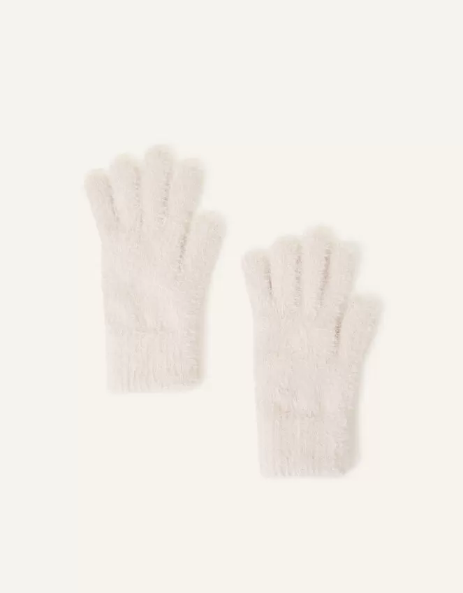 Super-Stretch Fluffy Knit Gloves Natural