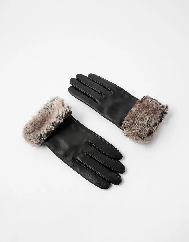 Accessories Leather And Faux Fur Gloves Black - Image 2