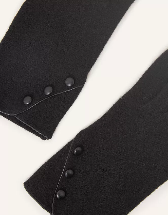 Accessories Button Gloves In Wool Blend Black - Image 2