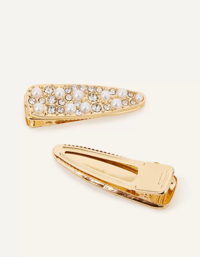 Accessories Pearl And Diamante Encrusted Hair Clips Set Of Two - Image 3