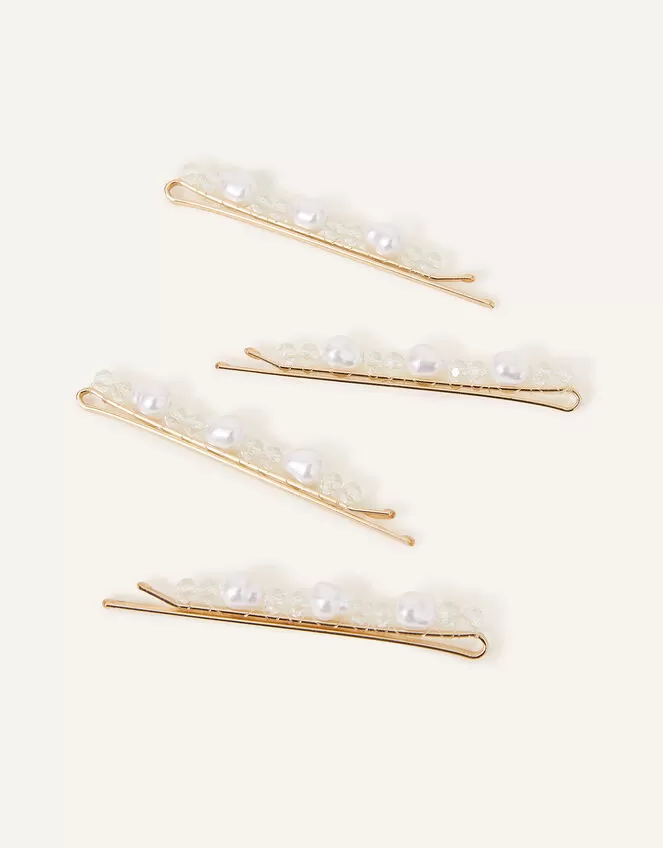 Accessories Pearl And Bead Hair Slides 4 Pack - Image 3