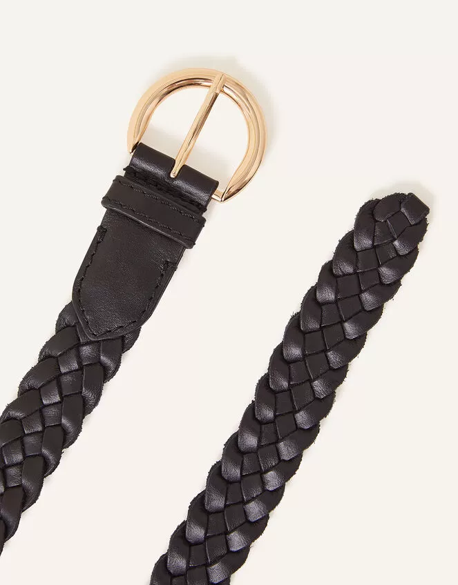 Accessories Leather Plaited Belt Black - Image 2