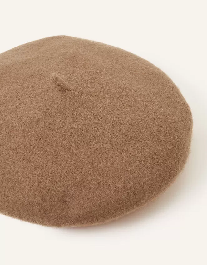 Accessories Beret Hat In Pure Wool Camel - Image 2