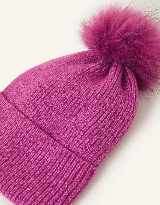 Accessories Knit Pom-Pom Beanie Purple - Image 2