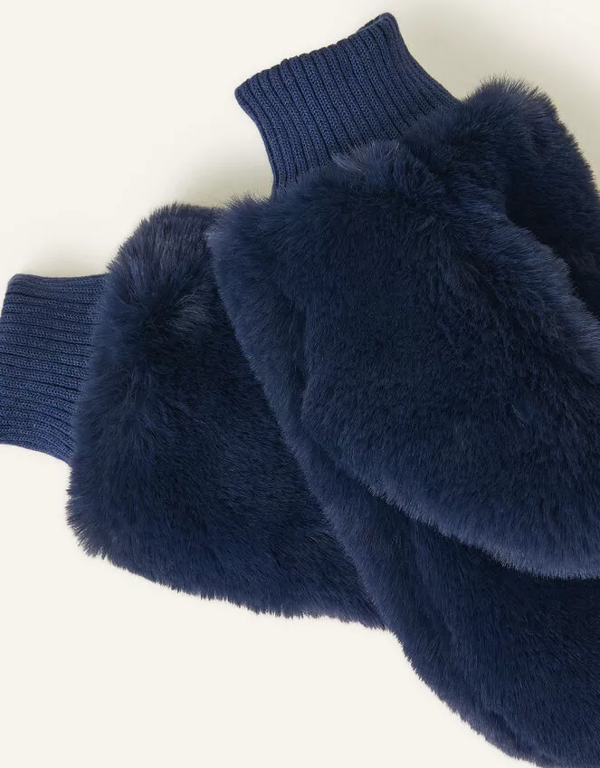 Accessories Faux Fur Mittens Blue - Image 2