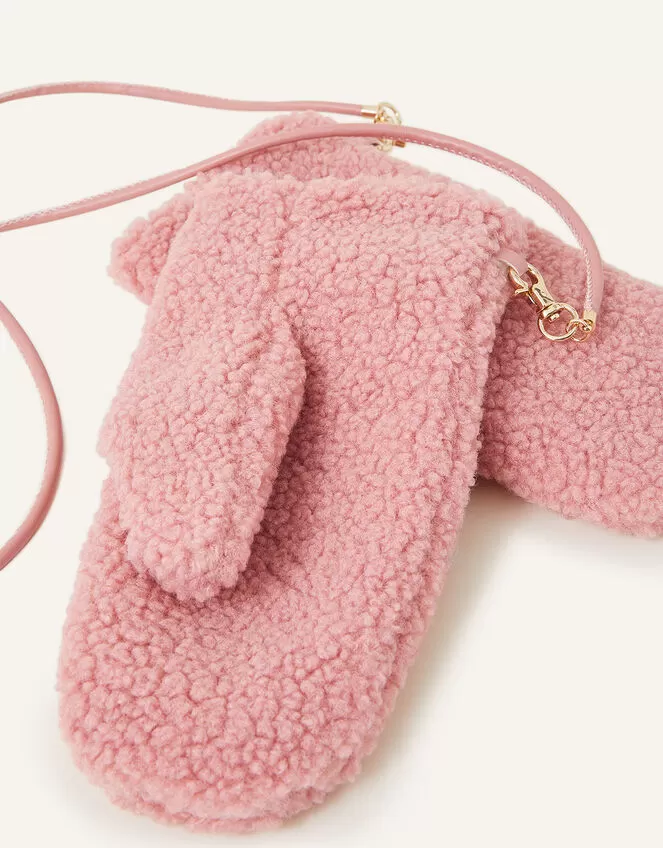 Accessories Borg Mittens Pink - Image 2