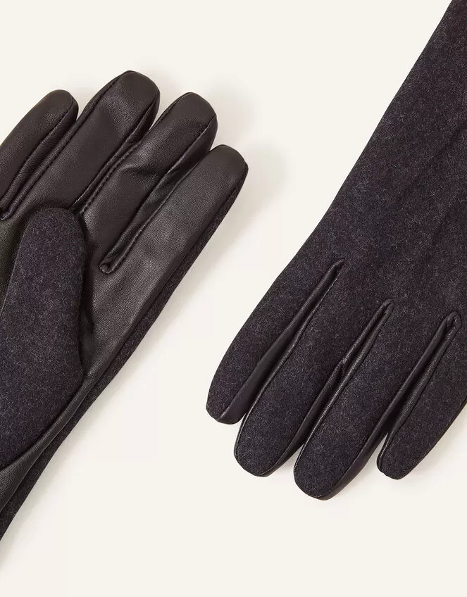 Accessories Leather Gloves In Wool Blend Grey - Image 2