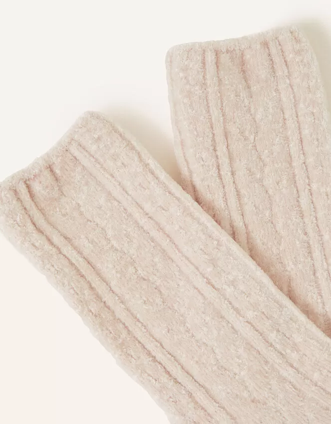 Accessories Chenille Cable Chunky Socks Pink - Image 2