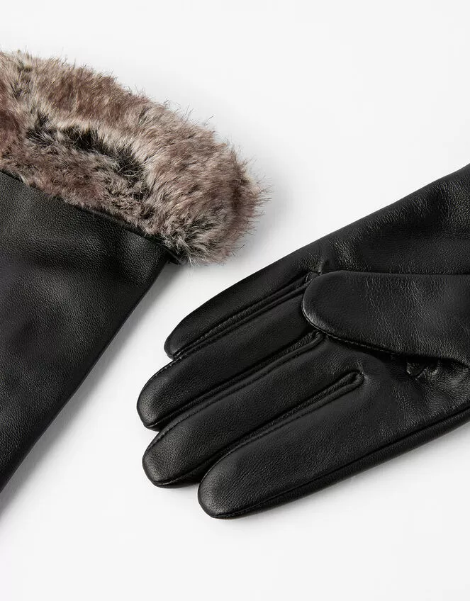 Accessories Leather And Faux Fur Gloves Black - Image 3