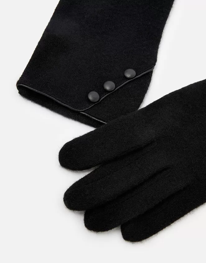 Accessories Button Detail Wool Gloves Black - Image 2