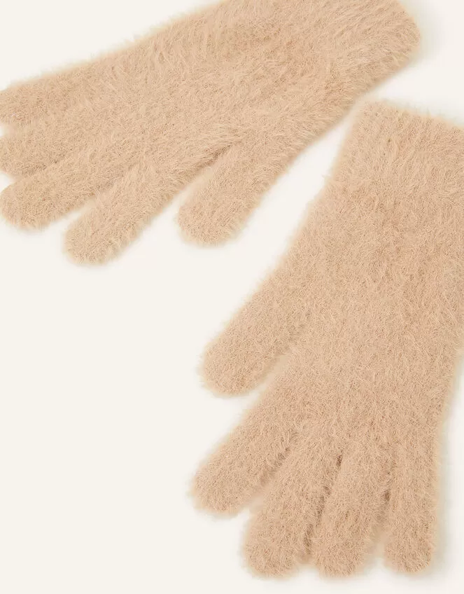 Accessories Super-Stretch Fluffy Knit Gloves Camel - Image 2