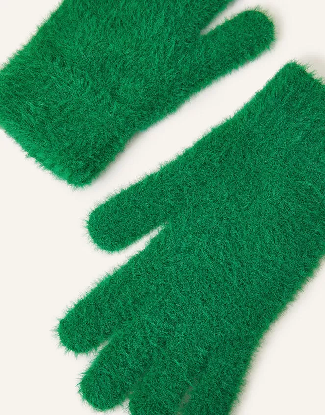 Accessories Super-Stretch Fluffy Knit Gloves Green - Image 2