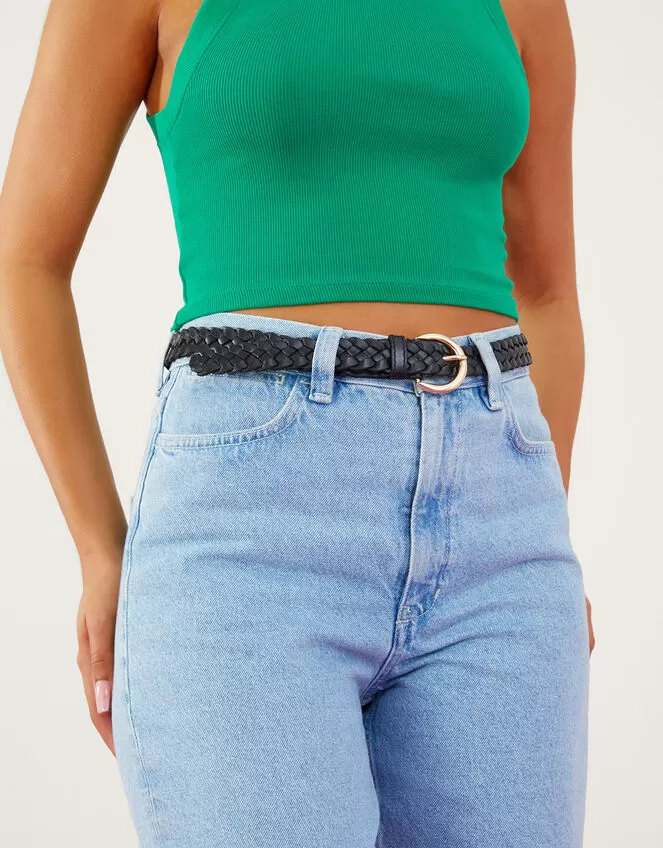 Accessories Leather Plaited Belt Black - Image 3