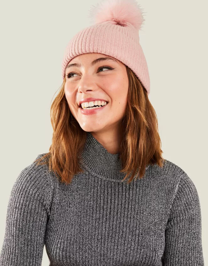 Accessories Knit Pom-Pom Beanie Pink - Image 3