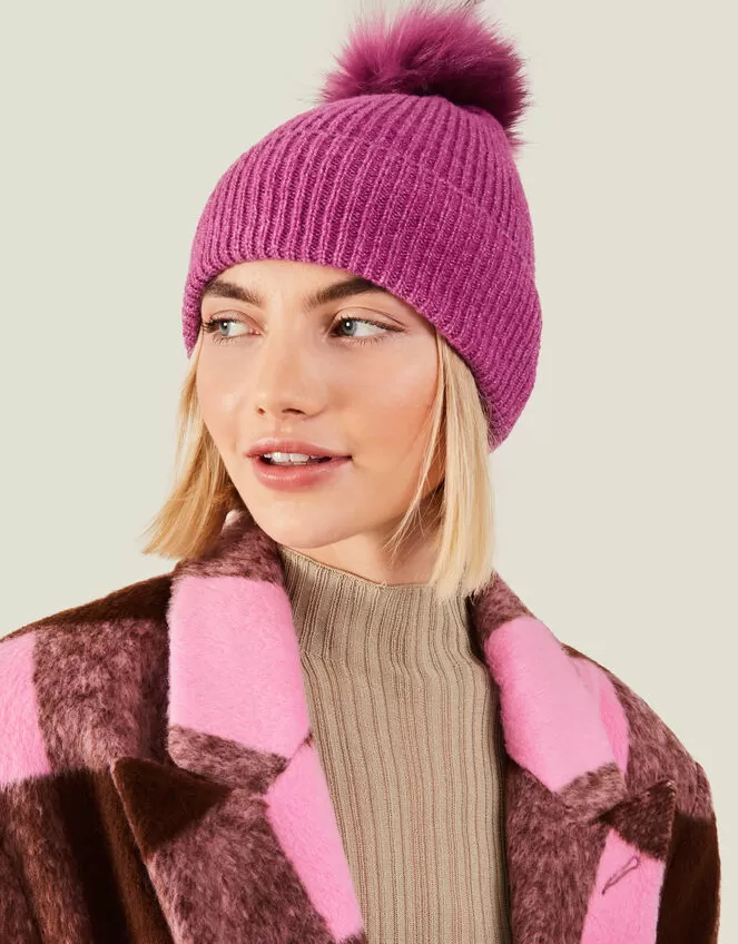 Accessories Knit Pom-Pom Beanie Purple - Image 3