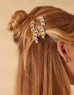 Accessories Pearl Leaf Hair Clips Set Of Two