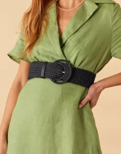 Accessories Large Buckle Weave Belt Black