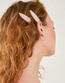 Accessories Pearl And Diamante Encrusted Hair Clips Set Of Two