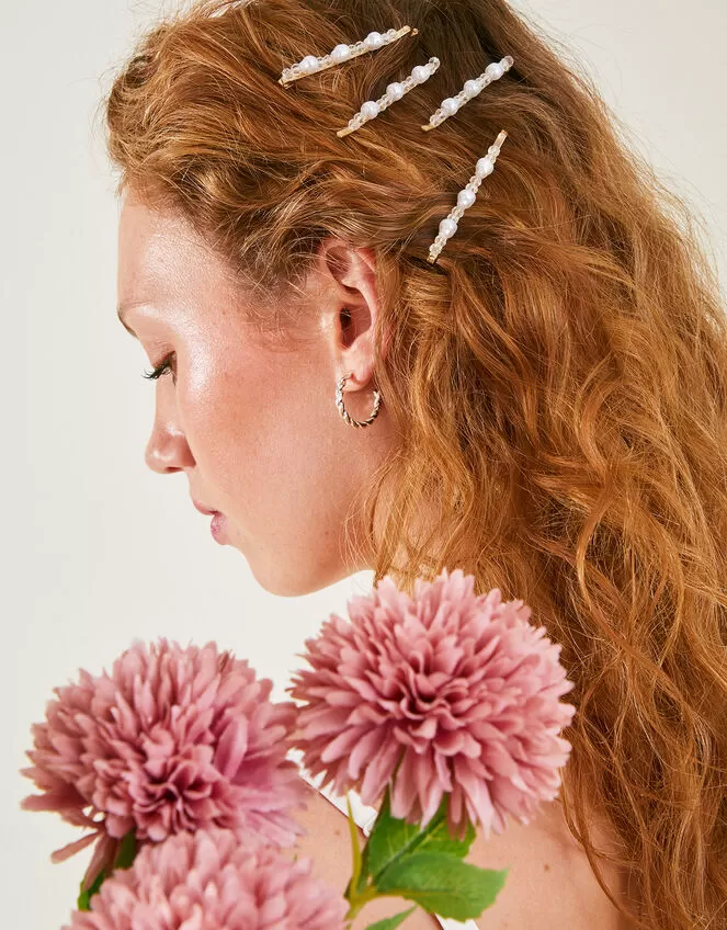 Accessories Pearl And Bead Hair Slides 4 Pack